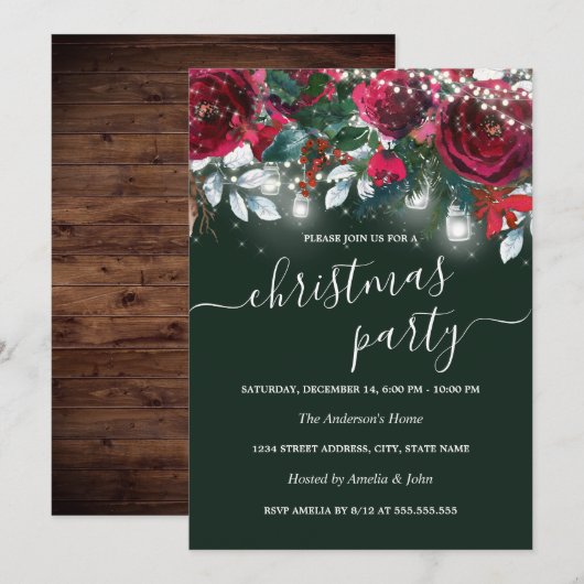 Rustige Rode Floral met kerstfeest Kaart (Voorkant / Achterkant)