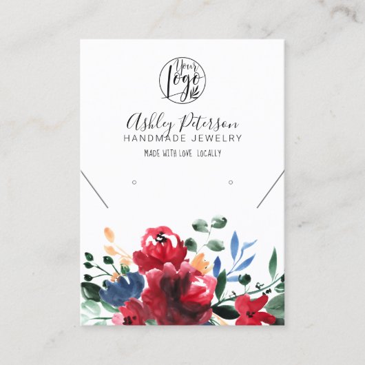 Rustige rode florale logo juwelen die ketting verd visitekaartje (Voorkant)