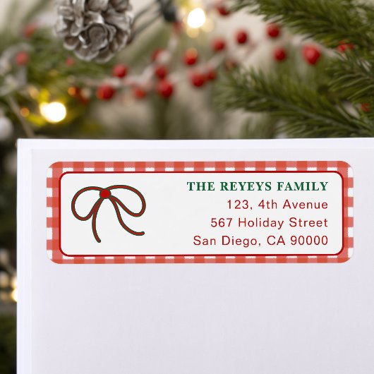 Rustige rode geruite kerst retouradres etiket