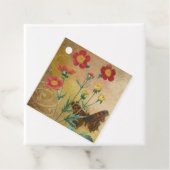 Rustige rode geum- en vlinderbloem bedankjes labels (In situ)