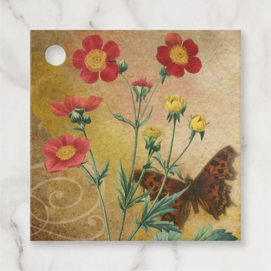 Rustige rode geum- en vlinderbloem bedankjes labels (Voorkant)