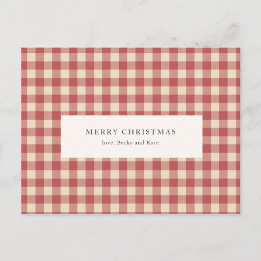 Rustige Rode Gingham Moderne Kerstmis Feestdagenkaart (Voorkant)