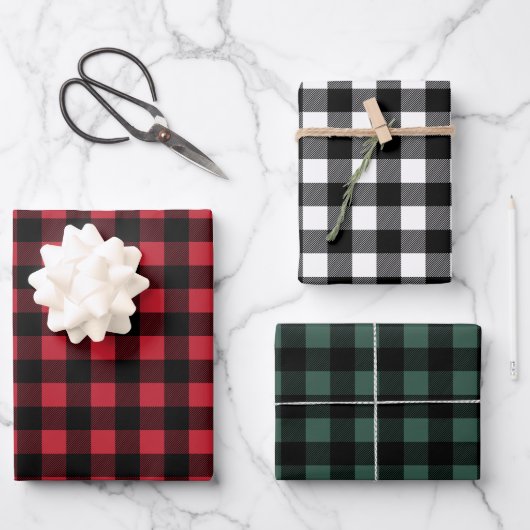 Rustige rode groene en zwarte buffelkerst inpakpapier vel (Voorkant)