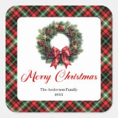 Rustige rode groene geruite kerstkrans sticker (Voorkant)
