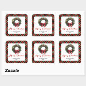 Rustige rode groene geruite kerstkrans sticker (Vel)