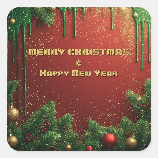 Rustige Rode Groene Kerstgrens Vierkante Sticker (Voorkant)