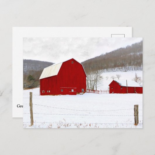 Rustige rode houtsbarrières in een sneeuwwinterscè briefkaart (Voorkant / Achterkant)
