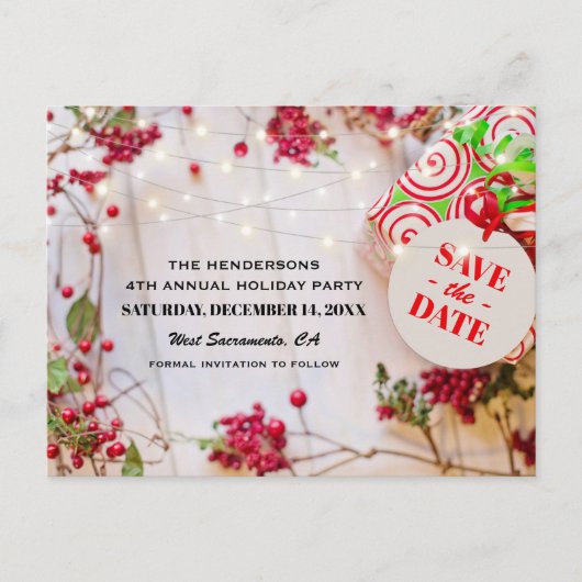 Rustige Rode Kerst sparen de Datum Aankondigingskaart (Voorkant)