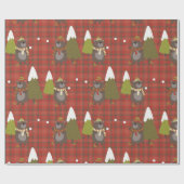 Rustige rode kerstboom en Beer cadeau Cadeaupapier (Vlak)