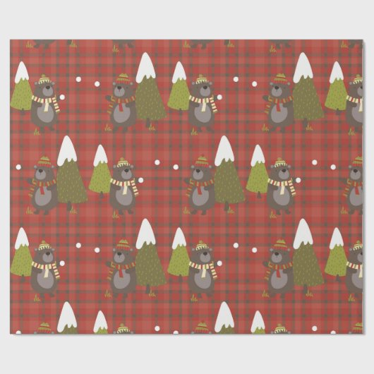 Rustige rode kerstboom en Beer cadeau Cadeaupapier (Vlak)