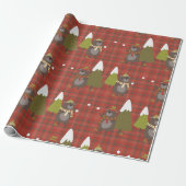 Rustige rode kerstboom en Beer cadeau Cadeaupapier (Uitgerold)