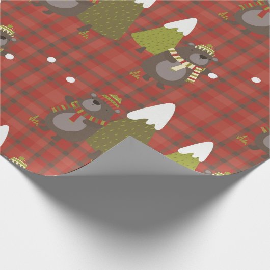 Rustige rode kerstboom en Beer cadeau Cadeaupapier (Hoek)