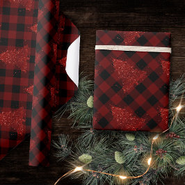 Rustige rode kerstboom Modern Buffalo Pset Cadeaupapier