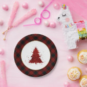 Rustige rode kerstboom Modern Buffalo Pset Papieren Bordje (Feest)