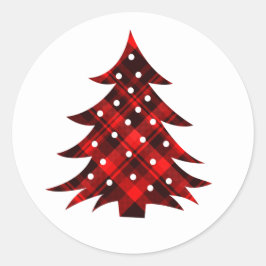 Rustige rode kerstboom ronde sticker