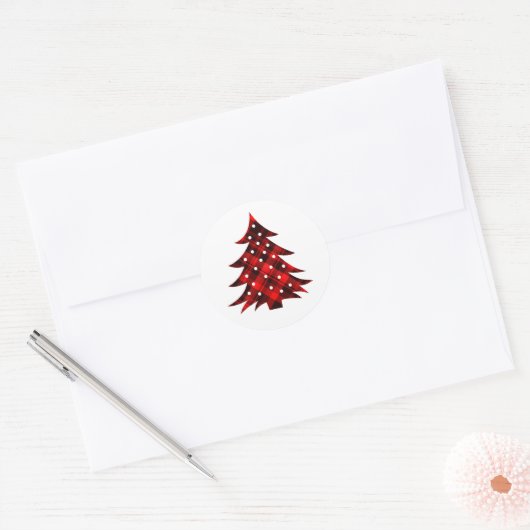 Rustige rode kerstboom ronde sticker (Envelop)