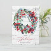 Rustige rode kerstmis met floraal hout, gelukkig feestdagenkaart (Staand voorkant)