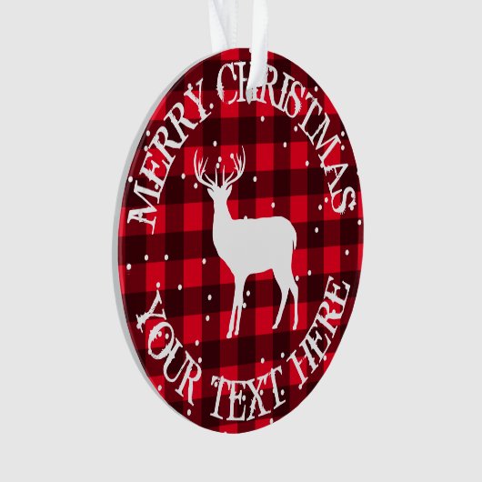 Rustige rode lumberjack buffelhert met kerstmis ornament (voorkant)