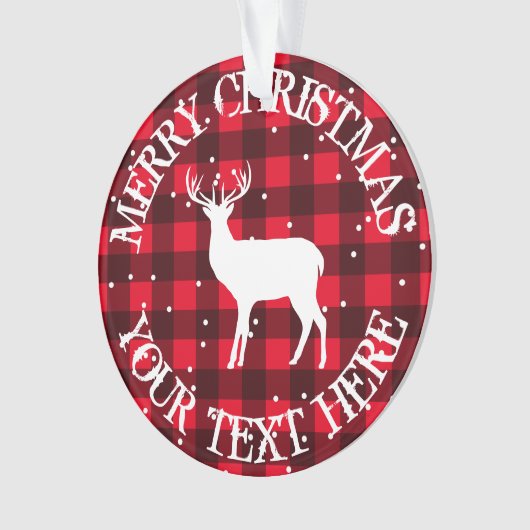 Rustige rode lumberjack buffelhert met kerstmis ornament (voorkant)