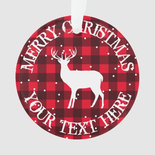 Rustige rode lumberjack buffelhert met kerstmis ornament (voorkant)