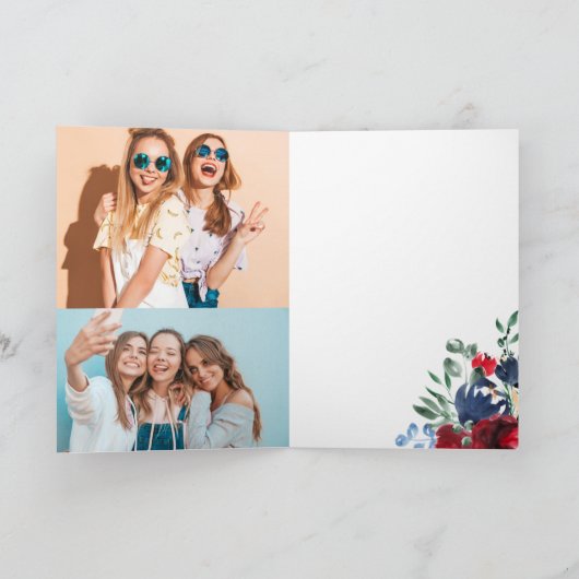 Rustige rode marineflorale waterverf 2 fotoverjaar kaart (Binnen)