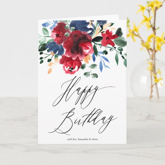 Rustige rode marineflorale waterverf 2 fotoverjaar kaart (Gele Bloem)