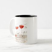 Rustige rode papaver waterverf natuur bloemen tweekleurige koffiemok (Voorkant links)