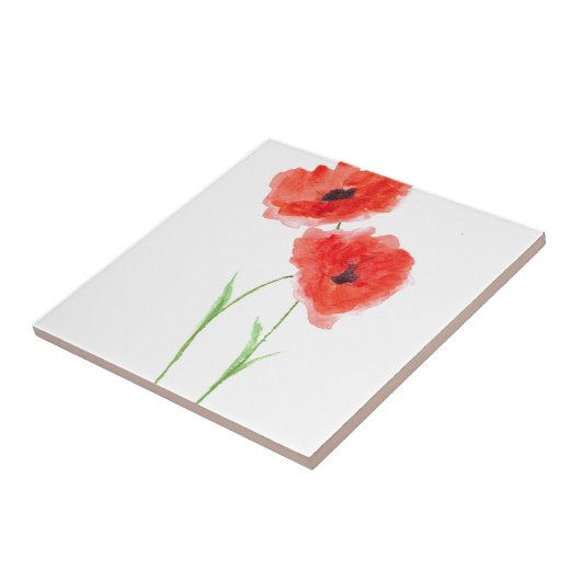 Rustige rode papaverbloemen waterverf papaver tegeltje (Zijkant)