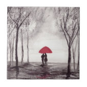 Rustige rode paraplu's houden van keramische tegel tegeltje (Voorkant)