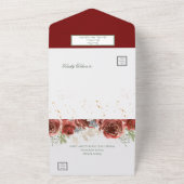 Rustige rode roze en gouden Floral QR-code All In One Uitnodiging (Buitenkant)