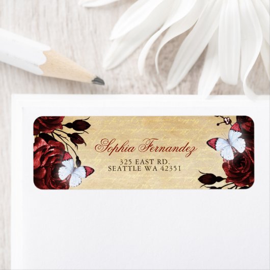 Rustige  rode rozen Florale vlinder Etiket (Insitu)
