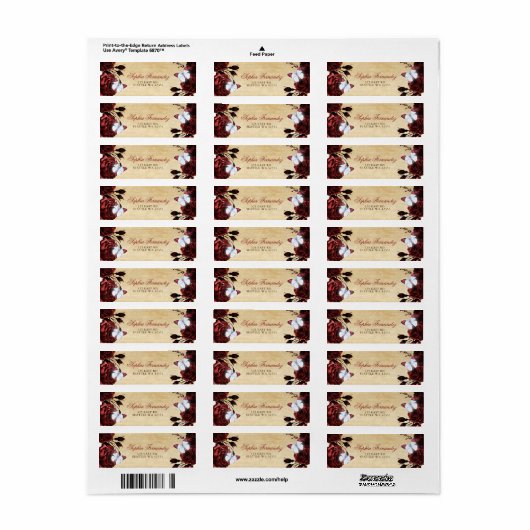 Rustige  rode rozen Florale vlinder Etiket (Full Sheet)