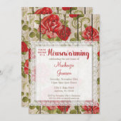 Rustige rode rozen Housewarming Invitation Lace Wo Kaart (Voorkant / Achterkant)