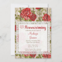 Rustige rode rozen Housewarming Invitation Lace Wo