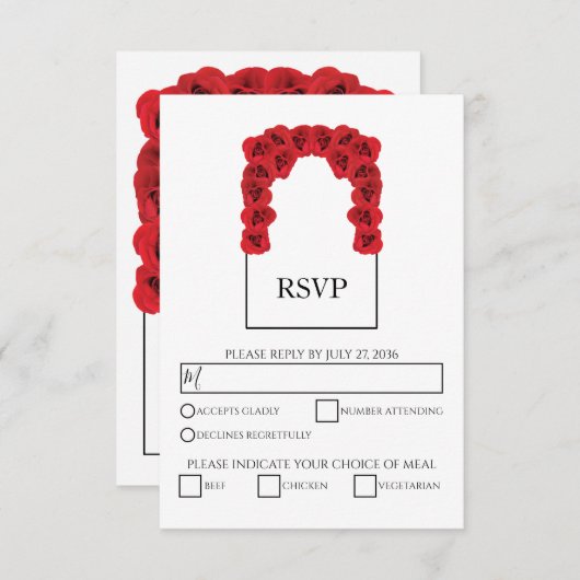 Rustige rode rozen maaltijdopties RSVP-Kaarten RSVP Kaartje (Voorkant / Achterkant)