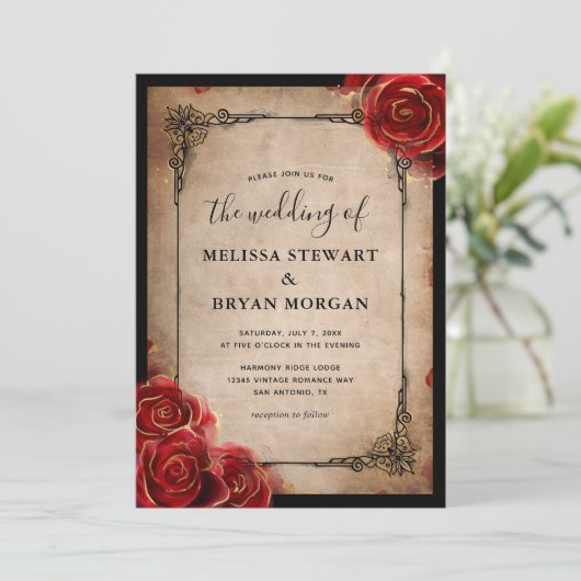 Rustige rode rozenrood  bruistocht kaart (Staand voorkant)