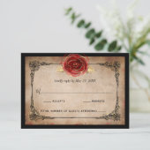 Rustige rode rozenrood bruistocht RSVP kaartje (Staand voorkant)