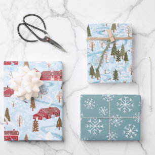 Rustige rode schuur landelijke winter Kerstmis Inpakpapier Vel