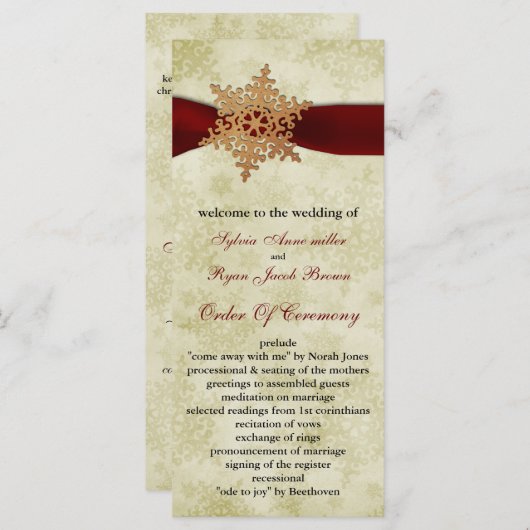 Rustige rode sneeuwvlokken, programmakaart (Voorkant / Achterkant)