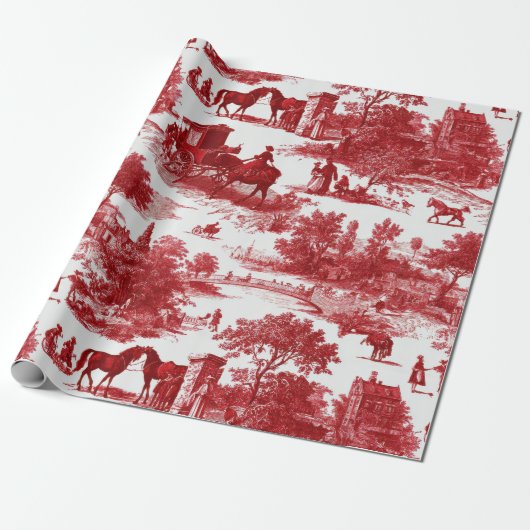 Rustige rode toile met gedetailleerde plattelandst cadeaupapier (Uitgerold)
