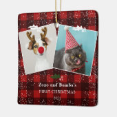 Rustige rode vleksteennevel 2 foto's keramisch ornament (Links)