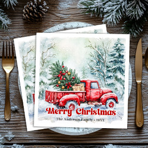 Rustige rode vrachtwagen Kerst scène feestelijke s Servet
