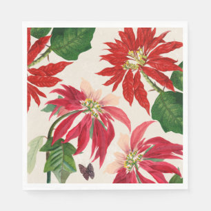 Rustige rode waterverf Poinsettia bloemgroen Servet