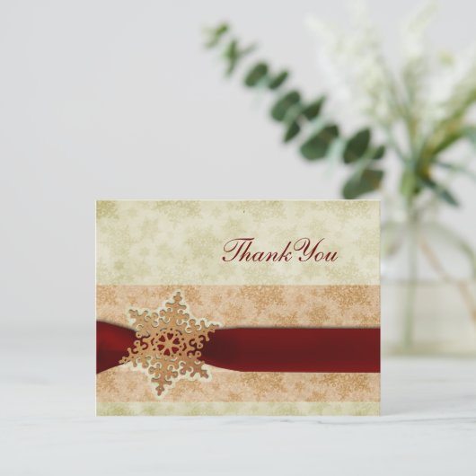 Rustige rode winterbruiloft Dank je Briefkaart (Staand voorkant)