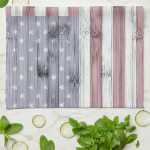 Rustige Rode Witte Blauwe Houten USA-vlag Amerika Theedoek
