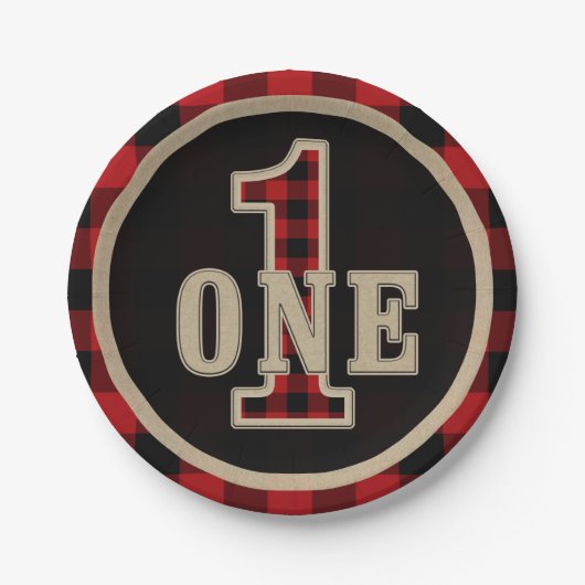 Rustige Rode Zwarte Buffalo, eerste verjaardag Papieren Bordje (Voorkant)