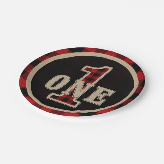 Rustige Rode Zwarte Buffalo, eerste verjaardag Papieren Bordje (Gekanteld)