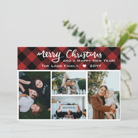 Rustige rode zwarte buffel kerstinklage feestdagenkaart (Staand voorkant)