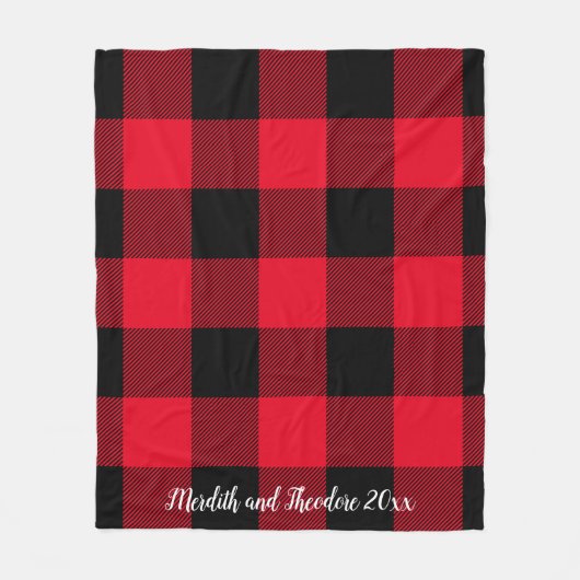 Rustige rode zwarte buffelmonogram Namen Fleece Deken (Voorkant)