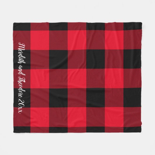 Rustige rode zwarte buffelmonogram Namen Fleece Deken (Voorkant (Horizontaal))